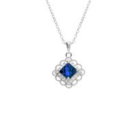 1001 Bijoux Collier argent pendentif carré oxyde bleu serti contour oxydes blancs sertis 39+4cm + écrin (offert) + Certificat d'Authenticité Argent 925‰