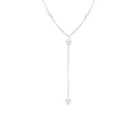 1001 Bijoux Collier argent rhodié (Argent 925‰ + protection Rhodium) forme cravate perles blanches imitation 38+5cm + écrin (offert) + Certificat d'Authenticité Argent 925‰