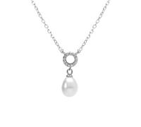 1001 Bijoux Collier argent rhodié cercle oxydes blancs sertis et perles blanches imitation 38+5cm + écrin (offert) + Certificat d'Authenticité Argent 925‰