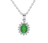 1001 Bijoux Collier argent rhodié pendentif emeraude véritable contour topazes blanches serties 42+3cm + écrin (offert) + Certificat d'Authenticité Argent 925‰