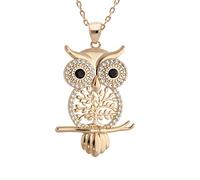1001 Bijoux Collier plaqué or hibou - chouette Arbre de Vie et oxydes sertis blancs et yeux noirs 39+4cm + écrin (offert)