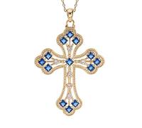 1001 Bijoux Collier plaqué or pendentif croix empierre oxydes bleu foncé 40+5cm + écrin (offert)