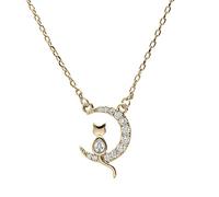 1001 Bijoux Collier plaqué or pendentif lune 10mm avec chat oxydes blancs sertis 40+4,5cm + écrin (offert)