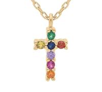 1001 Bijoux Collier vermeil (Or sur Argent) pendentif croix 10 X 8 mm pierres multi couleurs 44cm réglable 42 et 40 + écrin (offert)