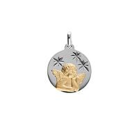 1001 Bijoux Pendentif argent 925‰ platiné et argent 925‰ doré médaille 15mm diamanté étoile avec Ange + écrin (offert) + Certificat d'Authenticité Argent 925‰
