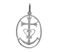 1001 Bijoux Pendentif argent 925‰ platiné oval avec croix camarguaise + écrin (offert) + Certificat d'Authenticité Argent 925‰