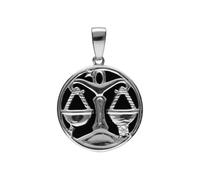 1001 Bijoux Pendentif argent rhodié médaille 15mm onyx noir imitation zodiaque balance et 1 oxyde blanc + écrin (offert) + Certificat d'Authenticité Argent 925‰