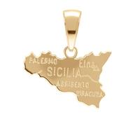 1001 Bijoux Pendentif carte de la Sicile plaqué or : Sicilia, Palerme, Palermo, Agrigente, Agrigento, Siracuse, Siracusa, Etna