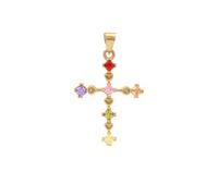 1001 Bijoux Pendentif plaqué or croix 20mm X 15mm oxydes multi couleurs + écrin (offert)