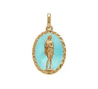 1001 Bijoux Pendentif plaqué or ovale marie madeleine 18mm X 13mm fond résine bleu ciel + écrin (offert)