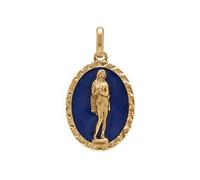 1001 Bijoux Pendentif plaqué or ovale marie madeleine 18mm X 13mm fond résine bleu foncé + écrin (offert)