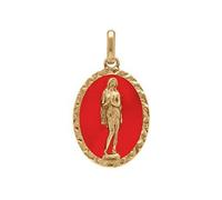 1001 Bijoux Pendentif plaqué or ovale marie madeleine 18mm X 13mm fond résine rouge + écrin (offert)