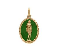 1001 Bijoux Pendentif plaqué or ovale marie madeleine 18mm X 13mm fond résine vert prairie + écrin (offert)