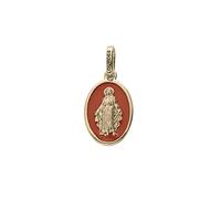 1001 Bijoux Pendentif plaqué or ovale miraculeuse fond corail + écrin (offert)