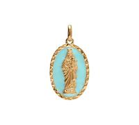 1001 Bijoux Pendentif plaqué or ovale vierge et l'enfant 20mmx13mm fond bleu ciel + écrin (offert)
