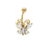 1001 Bijoux Piercing nombril acier dore papillon oxyde blanc + écrin (offert) + Certificat d'Authenticité Argent 925‰
