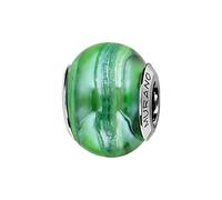 1001 Bijoux Thabora Charms Coulissant Argent rhodié (Argent 925‰ + Protection Rhodium) Murano nacré Vert + suédine (Offerte) + Certificat d'Authenticité Argent 925‰