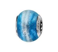 1001 Bijoux Thabora Thabora charms coulissant argent rhodié (Argent 925‰ + protection Rhodium) Murano bleu nacré + suédine (offerte) + Certificat d'Authenticité Argent 925‰