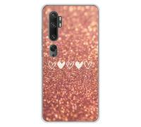 1001coques Coque Compatible avec Xiaomi Mi Note 10, Xiaomi Mi Note 10 Pro - Housse Fine en Silicone Transparente - Design Paillettes Coeur