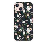 1001coques Coque Compatible pour Apple iPhone 13 Mini - Housse Fine en Silicone Transparente - Design Flowers Noir