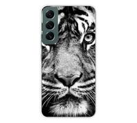 1001coques Coque Compatible pour Samsung Galaxy S22 - Housse Fine en Silicone Transparente - Design Tigre Blanc et Noir