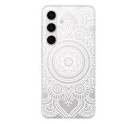 1001coques Coque Compatible pour Samsung Galaxy S24 - Housse Fine en Silicone Transparente - Design Mandala Blanc