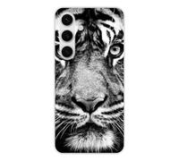 1001coques Coque Compatible pour Samsung Galaxy S24 - Housse Fine en Silicone Transparente - Design Tigre Blanc et Noir