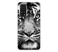 1001coques Coque Compatible pour Xiaomi Mi 10T, Xiaomi Mi 10T Pro - Housse Fine en Silicone Transparente - Design Tigre Blanc et Noir