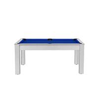 1001jouets Milleetunjouets Billard Floride Convertible en Table à Manger - 6 Personnes - Blanc boisé Tapis Bleu