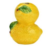 1001kdo Vase Citron en Céramique Jaune, Forme de Citron Empilé avec Feuille Verte, Décoration de Table, 8x9x5 cm