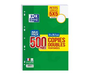 [100902227] Oxford Copies Doubles Perforées 500 pages A4 Quadrillé 5x5 avec M...
