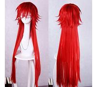 100CM Long Bright Red Grell Sutcliff Heat Resistant Hair Kuroshitsuji Black Butler Cosplay Costume Wig + Skull Chain Glasses