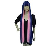 100cm Long Straight Blue Mix Pink Flat Bangs High Temperature Fiber Synthetic Hair Panty Stocking Cosplay Wigs + Wig Cap