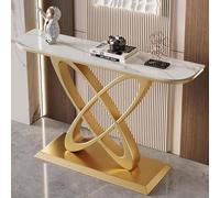 100cm Schmaler Konsolentisch Flur, Halbmond Eingangstisch mit Goldenem Gestell und Marmoroptik Platte, Langer Sofatisch Hinter dem Sofa, Schmaler Beistelltisch für Wohnzimmer(Gold a,L150CM/59IN)