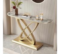 100cm Schmaler Konsolentisch Flur, Halbmond Eingangstisch mit Goldenem Gestell und Marmoroptik Platte, Langer Sofatisch Hinter dem Sofa, Schmaler Beistelltisch für Wohnzimmer(Gold b,L150CM/59IN)