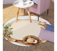 100cm Tapis Rond Mignon thème Animal Lion Girafe éléphant Imprimer Cercles Tapis pour Vivre Chambre d’Enfant Salle de Jeux à Poils Ras Facile Nettoyage