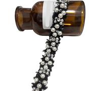 100CM White Pearl Lace For Sewing 2CM Beaded Rhinestone Tape Garment Clothing Trims Wedding Dress Crafts Decoration(Black)