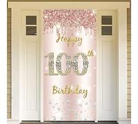100e anniversaire décoration femme Happy 100th Birthday Door Banni ère or rose 100e anniversair.e tissu Plaque de décoration de porte 100.e a nniversaire bannière