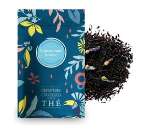 100g de Thé Noir Violette - Violette mon Amour - COMPTOIR FRANÇAIS DU THÉ | Note florale envoûtante de violette - Toutes les senteurs du Sud-Ouest - En vrac, sachet zip refermable