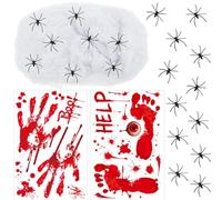 100g Halloween Toile d'Araignée Décoration et 2 Autocollant pour fenêtre avec 20 Fausses Araignées de Maison, Toiles D'Araignée Hantée Décorations de Fête Effrayantes pour Grande,Carnaval
