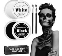 100g Maquillage Halloween Pour Visage 2 Pièces, Maquillage Noir et Blanc Visage, avec 2 Pinceaux, pour Halloween, Mardi Gras Ou Les Soirées Déguisées