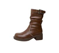 100junzidao Bottes Femme mi Mollet à Talon Bloc et Panneaux de Cuir plissés Bottes Mode pour Travail ou études Boost de Confort de 5cm.