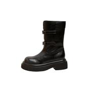 100junzidao Bottes Moto Femme mi Mollet à Talon Bloc et Brides à Boucle Fermeture par Zip arrière Confortables idéales pour Augmenter la Taille des Femmes Petites.
