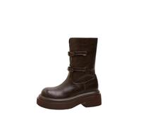 100junzidao Bottes Moto Femme mi Mollet à Talon Bloc et Brides à Boucle Fermeture par Zip arrière Confortables idéales pour Augmenter la Taille des Femmes Petites.