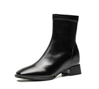 100junzidao Bottes Socquettes Femme Élastiques à Talon Bloc et Bout Carré Style Rétro à Plateforme Épaisse