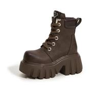 100junzidao Bottines à Lacets en Cuir Vintage pour Femmes - Semelle épaisse rehaussante | Imperméables, antidérapantes et Robustes, Confortables pour Le Travail, Les Voyages et Les trajets Quotidiens