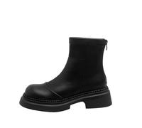 100junzidao Bottines Chelsea en Cuir pour Femme pour Automne-Hiver Semelle Épaisse et Talon Moyen avec Fermeture Arrière pour Un Enfilage Facile