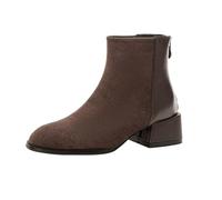 100junzidao Bottines Chelsea Femme à Talon Moyen avec Incrustations de Cuir Bottes Cheville Tendances avec Fermeture Éclair Dos Métal Qui Ne Accroche Pas Doublure Souple pour Une Respirabilité