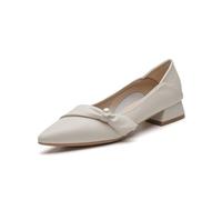 100junzidao Chaussures à Talons Bas et épais Noirs pour Femmes avec nœud en Perles Chaussures en Cuir Souple pour Les promenades et Les Rendez-Vous galants.