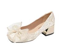 100junzidao Chaussures à Talons Hauts à nœud en Perles pour Femmes Grande Taille Bout carré décolletées antidérapantes Chaussures de Mariage